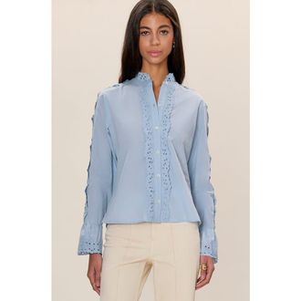 Rebecca Taylor Lorelai Embroidered Shirt in Chambray at Nordstrom, Size X-Small