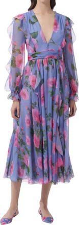 Carolina Herrera Ruffle Chiffon Dress In Delphinium