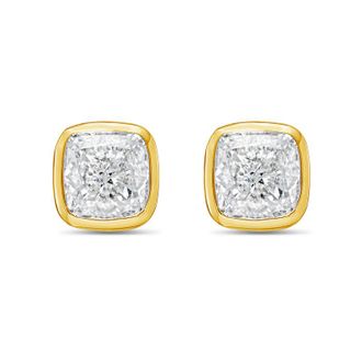 Diana M. Jewels 14KT YELLOW GOLD LAB GROWN CUSHION CUT STUDS IN A BEZEL SETTING WEIGHING 1.00 CTS TW