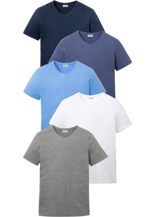 Bonprix T-Shirt BONPRIX, Herren, Gr. 60/62 (XXL), wei&szlig;, grau meliert, mittelblau, indigo, dunkelblau, Obermaterial: 70% Baumwolle, 30% Viskose, regular fit, S