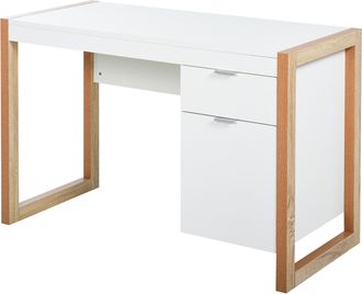 HOMCOM Mesa De Escritorio Espaciosa Con Caj&oacute;n Armario Patas En Forma De Marco De Estilo Moderno 112,5x50x75,5 Cm Blanco