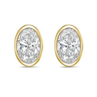 Diana M. Jewels 14Kt Yellow Gold 10.00 cts Lab Grown Oval Diamond Bezel Studs