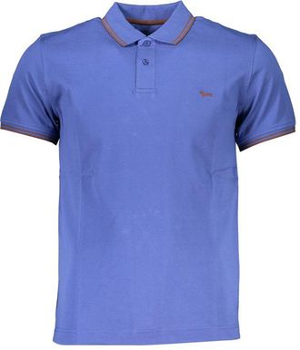 Harmont & Blaine Mens Short Sleeve Polo Shirt With Twotone Collar - Medium Blue Cotton - Size Small