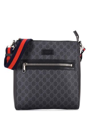 Gucci Web Strap Front Zip Messenger Bag GG Coated Canvas Medium crossbody bag - Black