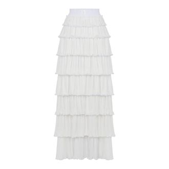Elisabetta Franchi Rok van georgette met ruches - Dames - Rokken - Beige - Maat: 2XL Poliester