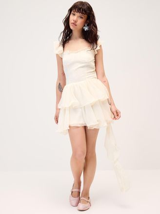 Twik Womens Ruffles and textured polka dots minidress