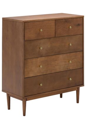 MID.YOU Mid.you Sideboard, Goldfarben, Walnussfarben, Metall, Eiche, furniert, massiv, 5 Schubladen, 85x99x40 cm, Holzm&ouml;bel, Kommoden Holz, Sideboards Holz