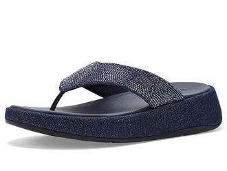 FitFlop F Mode Toe Post Denim and Hotfix Womens Wedge Shoes Dark Denim : 11 M (B), Synthetic