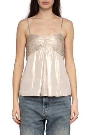 Zadig&Voltaire Cippie Pleated Metallic Satin Camisole in Gold at Nordstrom, Size X-Small