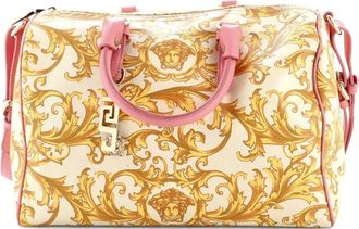 Versace Convertible Boston Bag Printed Coated Canvas and Leather Medium crossbody bag - Rosa
