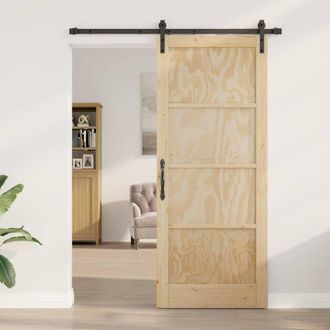 Berkfield Home Sliding Door with Hardware Set 86x211 cm Solid Wood Pine in Natural