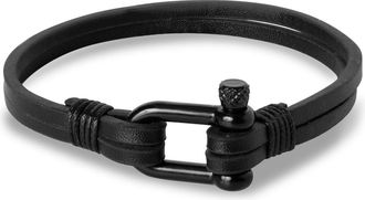Bruno Magli Mens Paneled Leather Bracelet, Black