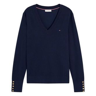 Tommy Hilfiger CO Jersey Fine GG V-neck Long Sleeve Sweater - Dames - V-hals truien - Blauw - M - Truien & Vesten