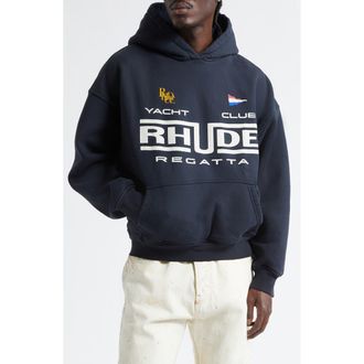Rhude Regatta Club French Terry Graphic Hoodie in Vintage Black/White at Nordstrom, Size Xx-Large