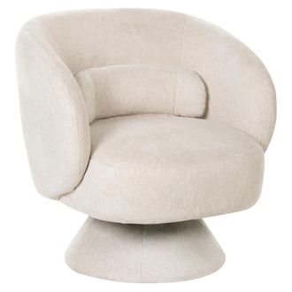 Beliani Sill&oacute;n Giratorio Estilo Retro Sala De Estar Silla Decorativa Con Coj&iacute;n Beige Claro Lieksa