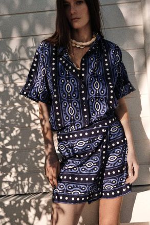 Johanna Ortiz Salty Promises Shirt In Navy/ Ecru