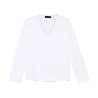 Fabiana Filippi Jersey V-neck Top - Dames - V-hals truien - Wit - XS - Katoen - Truien & Vesten
