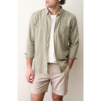 Marine Layer Better-than-Linen Hemp Blend Button-Down Shirt in Olive at Nordstrom, Size Xx-Large