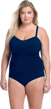 Gottex Tutti Frutti Plus Size Sweetheart Neck Shirred One Piece in Navy at Nordstrom, Size 16