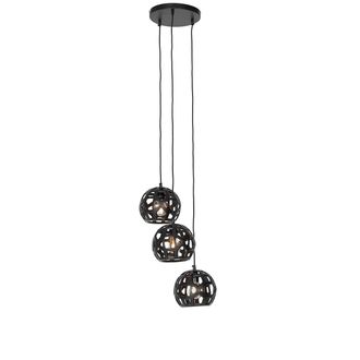 QAZQA Industrial L&aacute;mpara Colgante Industrial Negra Redonda 3 Luces - Bobby Aluminio Redonda Adecuado Para Led Max. 3 X 25 Watt - Qazqa