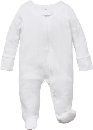 Petite Plume Pointelle Pima Cotton Zip Footie in White at Nordstrom, Size 6-12M