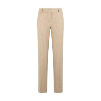 Brooks Brothers Nauwsluitende krijtstreepbroek van zuiver scheerwol in sigarettenmodel - Dames - Slim Fit Broeken - Beige - 2XS - Wol - Broeken