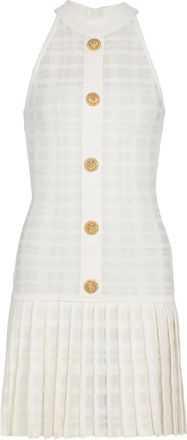 Balmain Abito plissettato con bottoni - Bianco