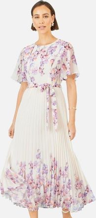 Yumi Short Sleeve Pleated Midi Dress in White/lavender at Nordstrom, Size 10