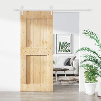 Berkfield Home Sliding Door with Hardware Set 85x210 cm Solid Wood Pine in Brown
