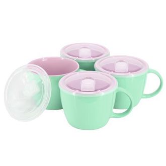 Gibson Home On The Go 4 Piece 25 Ounce Stoneware Soup Cup Set with Lid in Green at Nordstrom