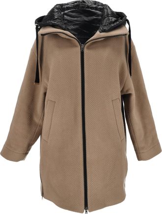Herno Hooded Coat In Beige Virgin Wool