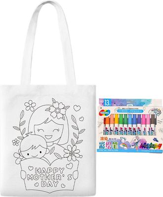 Generic Paint Canvas Bag | Scribble On Bag | Mothers Day Educational Activity With Paint Pens For Kids 3+ Years Preschool School, style 7, se beskrivning