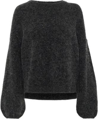 Gestuz Zachte Gebreide Trui met Split Detail - Dames - Ronde hals truien - Grijs - S - Wol - Truien & Vesten