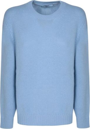 Prada Wollen trui met ronde hals van kasjmier - Dames - Ronde hals truien - Blauw - L - Wol - Truien & Vesten