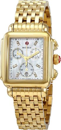 Michele Deco Chronograph Quartz Diamond White Mother of Pearl Dial Ladies Watch MWW06A000780