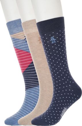 Original Penguin Owens Dot Assorted 3-Pack Crew Socks in Navy at Nordstrom Rack