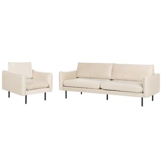 Beliani Conjunto De Sala De Estar 3 Plazas Estilo Retro Moderno Sof&aacute; Y Sill&oacute;n De Terciopelo Beige Claro Patas Negras Vinterbro