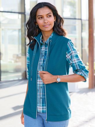 Casual Looks Shirtweste CASUAL LOOKS, Damen, Gr. 48, blau (topas), 100% Baumwolle, unifarben, Westen Shirtweste