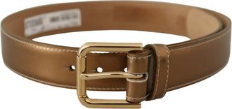 Dolce & Gabbana Womens Bronze Calf Leather Gold Logo Waist Buckle Belt - One Size