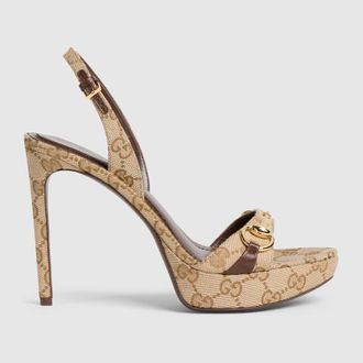 Gucci Womens Donna Platform Sandal, Beige, GG Canvas