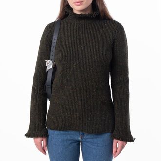 Burberry Fringed Rib-Knit Wool Sweater, Size X-Small