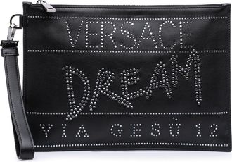 Versace Pre-owned Womens Crystal Embellished Leather Clutch - Black - One Size