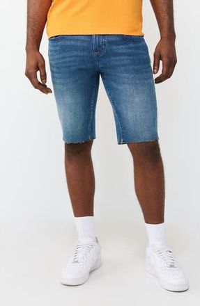 True Religion Rocco Super T Flap Raw Hem Jean Shorts in Medium Blue Quartz Wash at Nordstrom Rack, Size 38