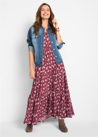 Bonprix Maxikleid BONPRIX, Damen, Gr. 44, N-Gr, rot (bordeaux gebl&uuml;mt), Obermaterial: 100% Baumwolle, loose fit, Kleider Maxikleid, aus reiner Baumwolle, Loos