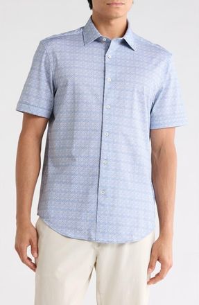 Bugatchi Short Sleeve Woven Shirt in Steel at Nordstrom Rack, Size Xxx-Large