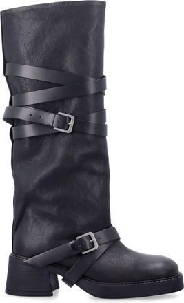 Miista Katarzyna Adjustable-Strap Leather Mid-Calf Boots
