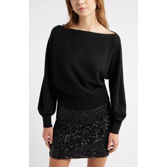 Open Edit Boat Neck Sweater in Black at Nordstrom Rack, Size Small