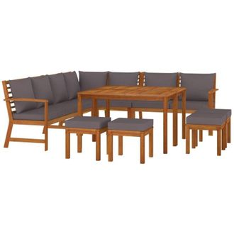 vidaXL Juego Comedor Jard&iacute;n Con Cojines 11 Piezas Madera Maciza Acacia Vidaxl