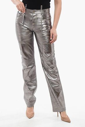 The Attico Pantaloni in Pelle a Specchio con Effetto Distrutto The Attico
