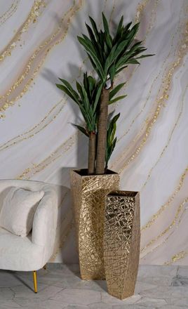 Dmora Dmora - Juego De 2 Jarrones Ritaldi, Complemento De Decoraci&oacute;n, &Aacute;nfora, Accesorio De Decoraci&oacute;n, 34x34 H90 Cm, Oro